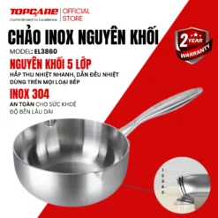 Chảo inox 304 sâu lòng Engler EL3860 đáy 5 lớp nguyên khối dùng cho mọi loại bếp