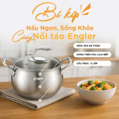 Nồi Inox Engler size 18 dùng mọi loại bếp inox nguyên khối 5 lớp dày dặn nồi táo inox 304 an toàn sức khoẻ